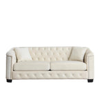 77-Inch Modern Chesterfield Velvet Sofa, 3-Seater Sofa, Upholstered Tufted Backrests with Nailhead Arms and 2 Cushions for Livin