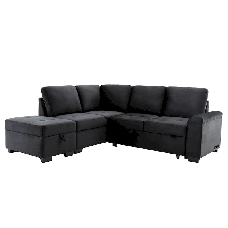 Canapé Sectionnel Convertible, Canapé d'Angle en L avec Ottoman de Rangement et Rangement Dissimulé dans l'Accoudoir et Port de Charge USB pour Salon Ap