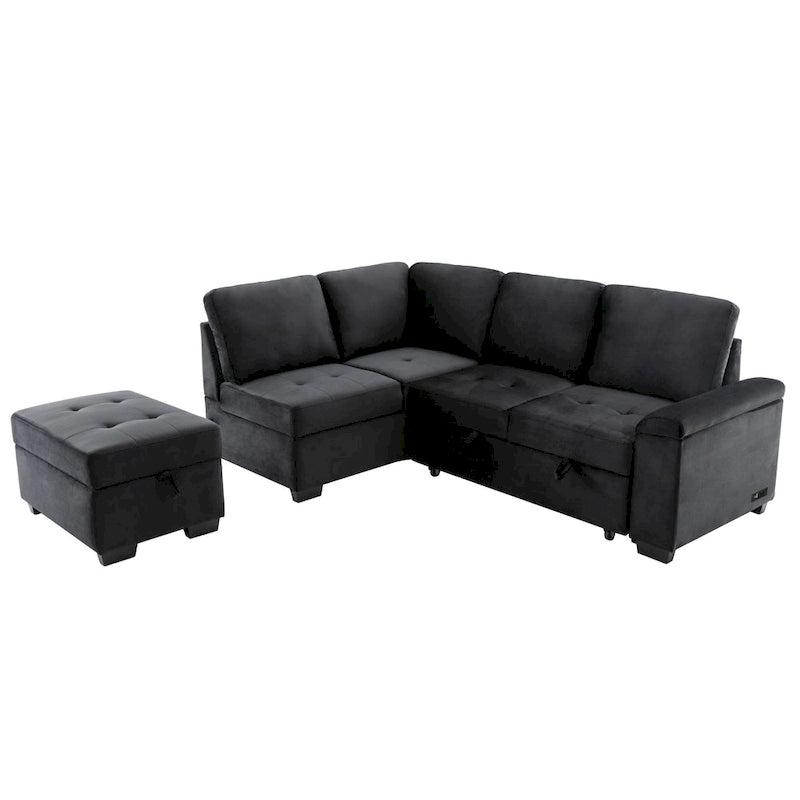 Canapé Sectionnel Convertible, Canapé d'Angle en L avec Ottoman de Rangement et Rangement Dissimulé dans l'Accoudoir et Port de Charge USB pour Salon Ap