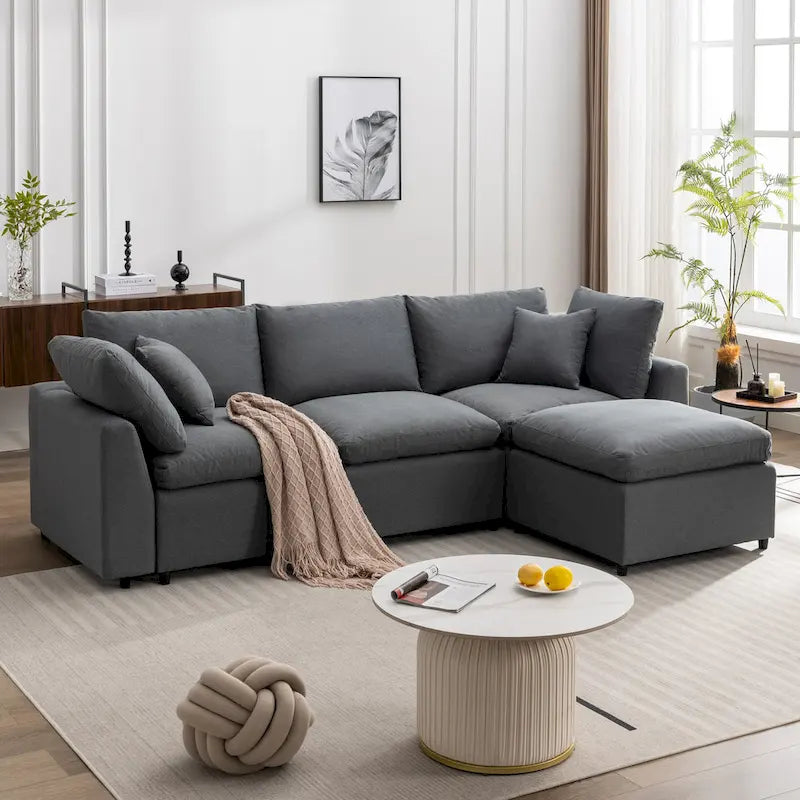 U_STYLE Down Filled Upholstery Convertible Sectional Sofa, L Shaped Couch with Reversible Chaise
