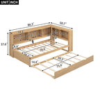 Lit de repos double avec tiroir gigogne, armoires de rangement et ports USB, blanc