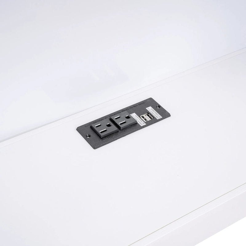 Lit de repos double avec tiroir gigogne, armoires de rangement et ports USB, blanc
