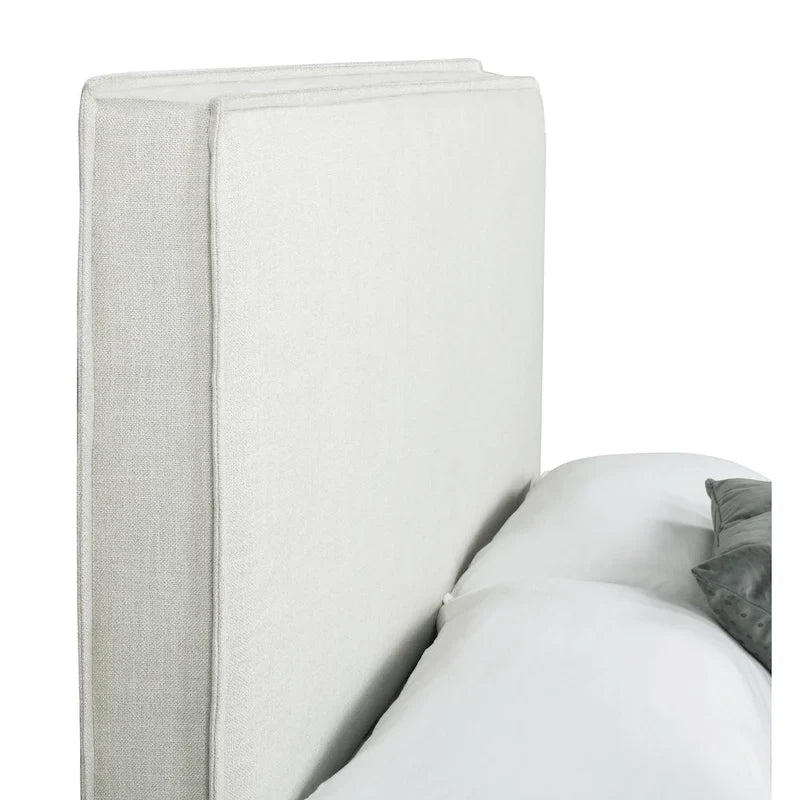 Tête de lit rembourrée Gemma couleur sable avec détails à rebord