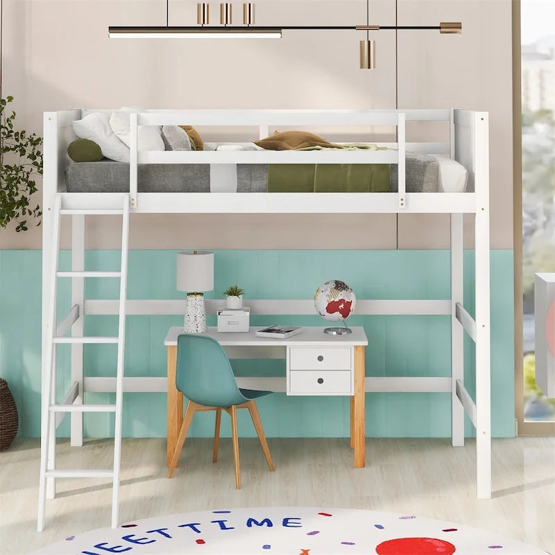 Lit mezzanine simple en bois massif Merax avec échelle