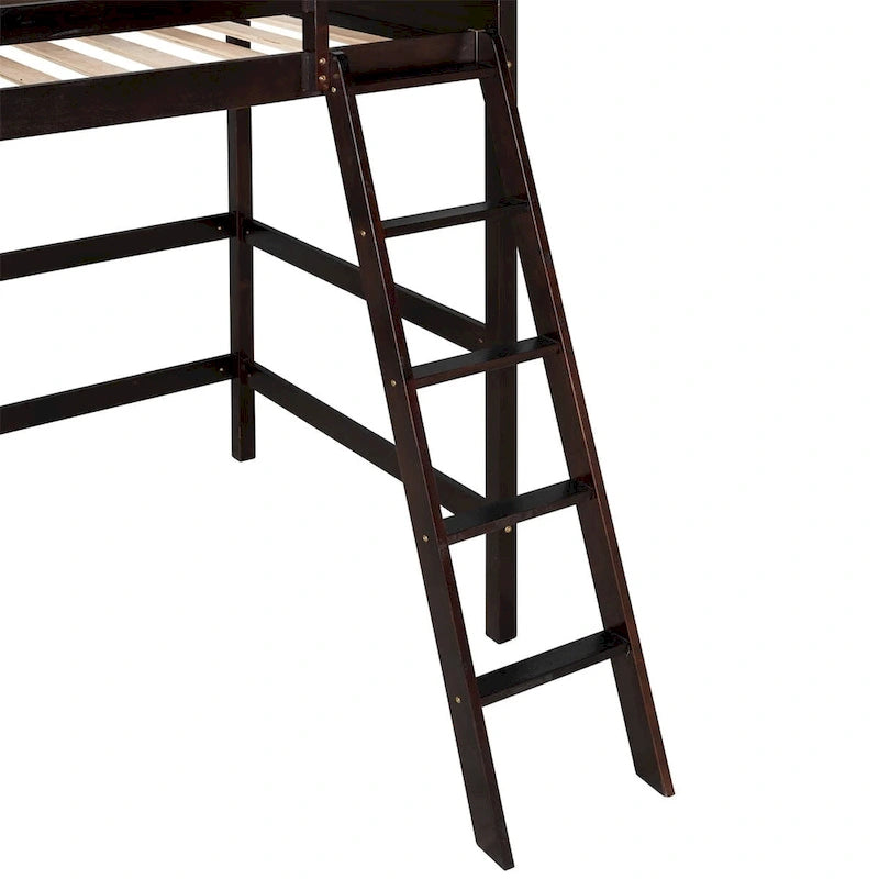 Lit mezzanine simple en bois massif Merax avec échelle