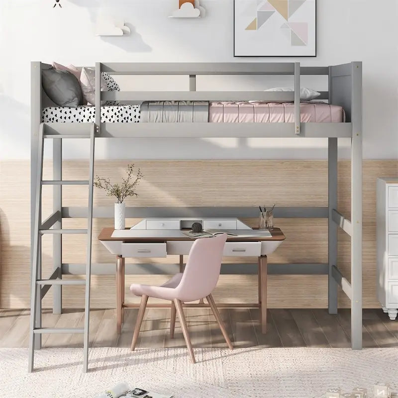Lit mezzanine simple en bois massif Merax avec échelle