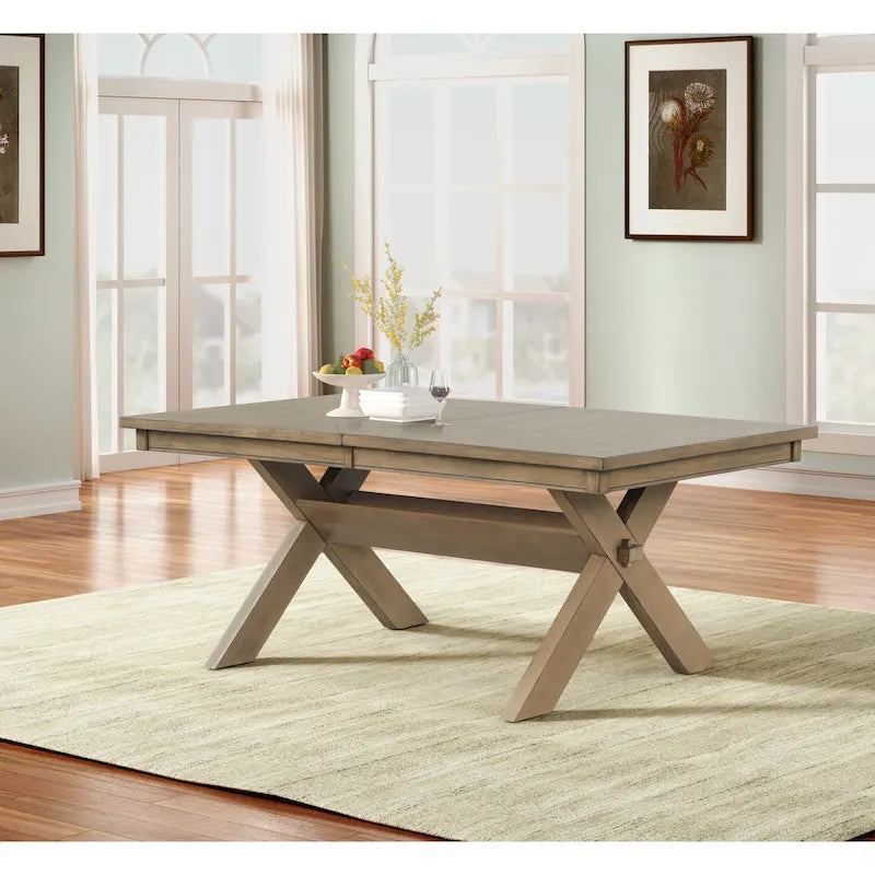 Table de salle à manger extensible Roundhill Furniture Raven Wood Trestle avec rallonge, pin glacé marron