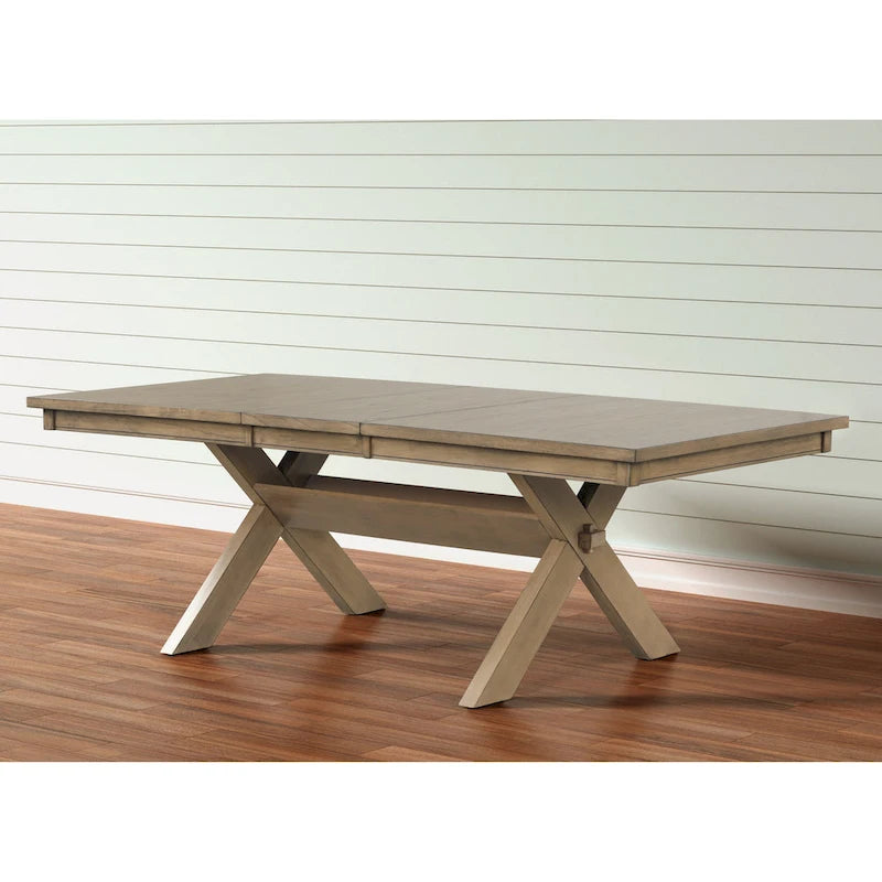 Table de salle à manger extensible Roundhill Furniture Raven Wood Trestle avec rallonge, pin glacé marron