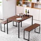 3 Piece Kitchen Table Set with Two Benches Dining Room Table Set 4
