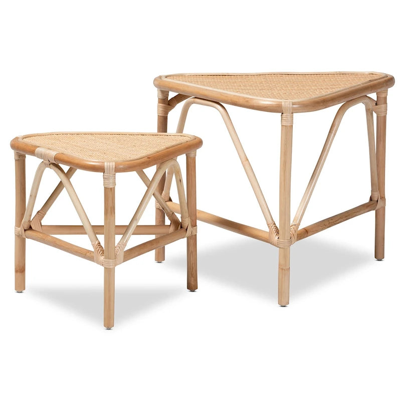Lot de 2 tables d'appoint Jayden en rotin de couleur marron naturel