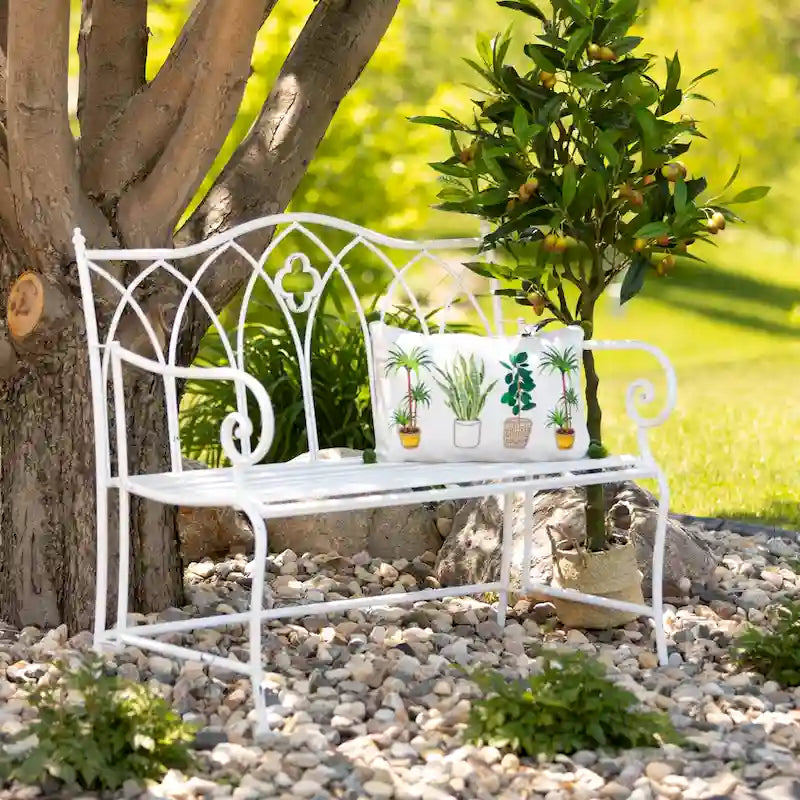 Sullivans Crisp White Metal Garden Bench 36H White - 45.5L x 18.5W x 36H