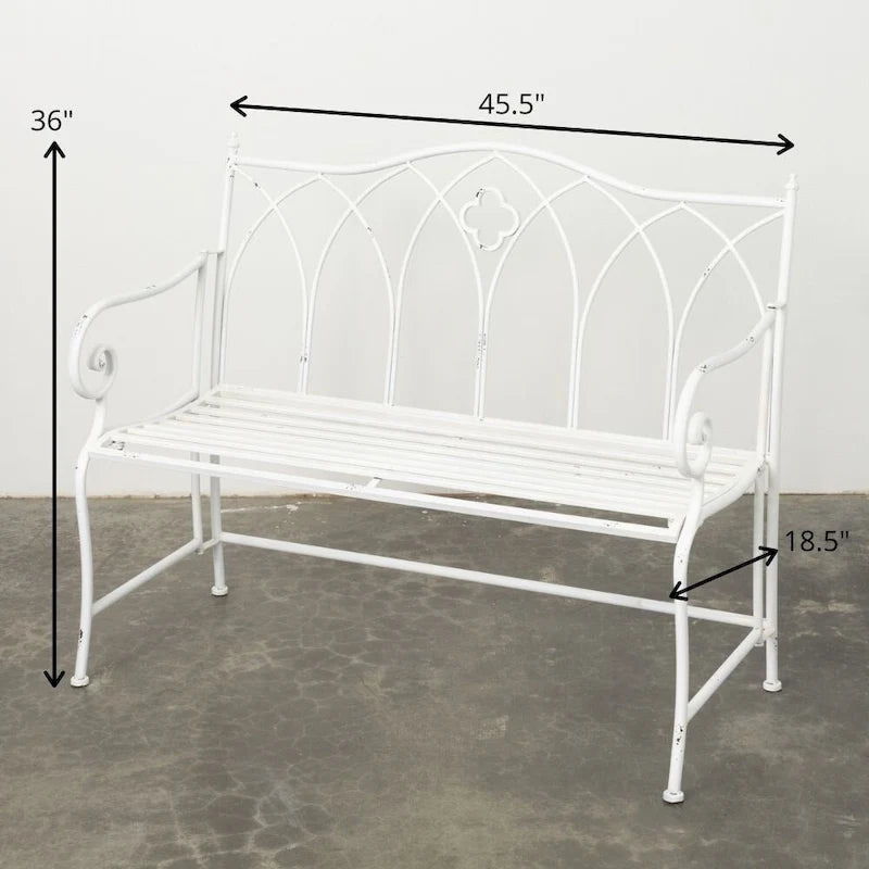 Sullivans Crisp White Metal Garden Bench 36H White - 45.5L x 18.5W x 36H