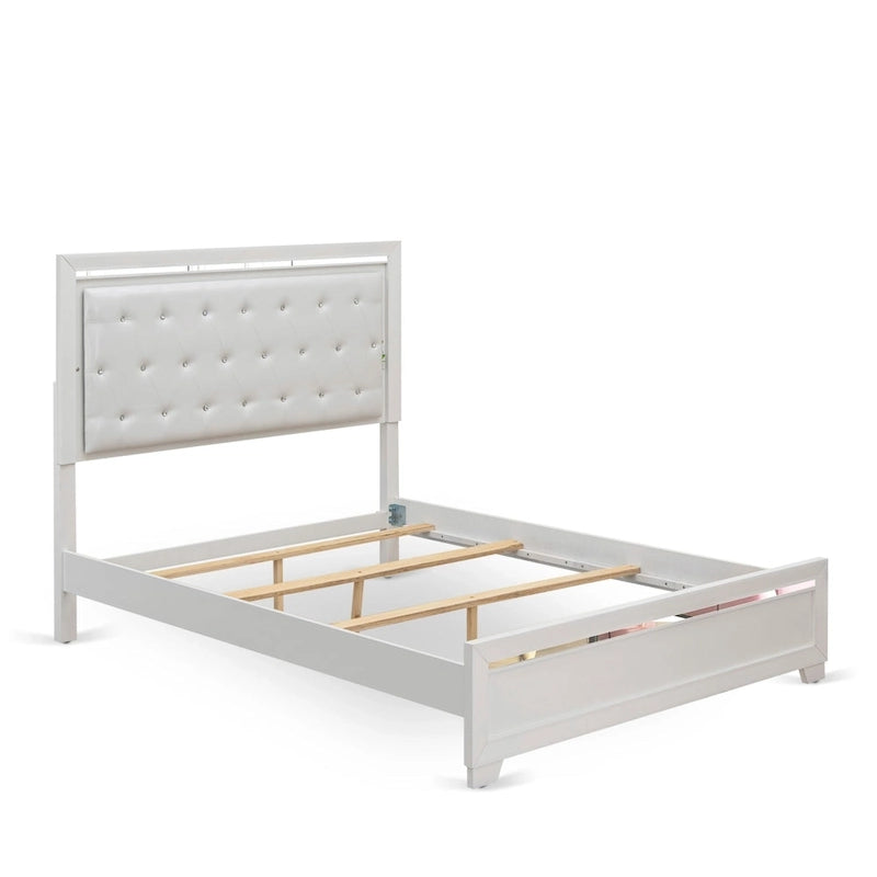 Ensemble de chambre queen Pandora en bois de East West Furniture avec un lit queen Cadres de finition blanche (Option de pièces)