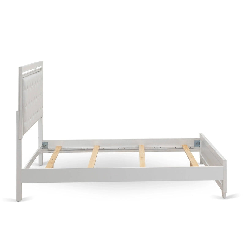 Ensemble de chambre queen Pandora en bois de East West Furniture avec un lit queen Cadres de finition blanche (Option de pièces)