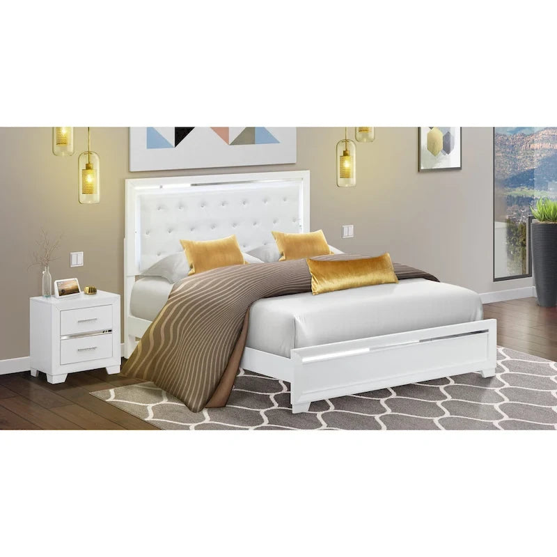 Ensemble de chambre queen Pandora en bois de East West Furniture avec un lit queen Cadres de finition blanche (Option de pièces)