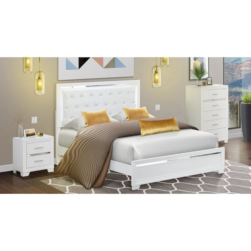 Ensemble de chambre queen Pandora en bois de East West Furniture avec un lit queen Cadres de finition blanche (Option de pièces)