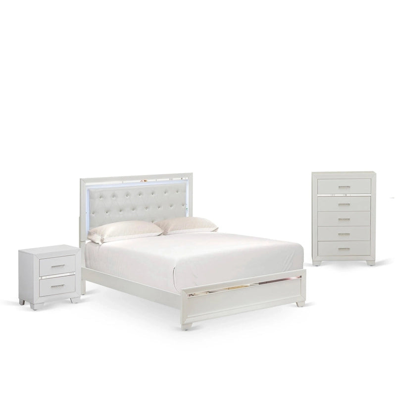 Ensemble de chambre queen Pandora en bois de East West Furniture avec un lit queen Cadres de finition blanche (Option de pièces)