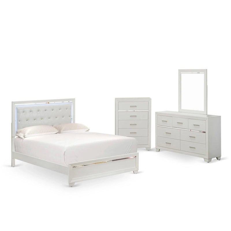 Ensemble de chambre queen Pandora en bois de East West Furniture avec un lit queen Cadres de finition blanche (Option de pièces)