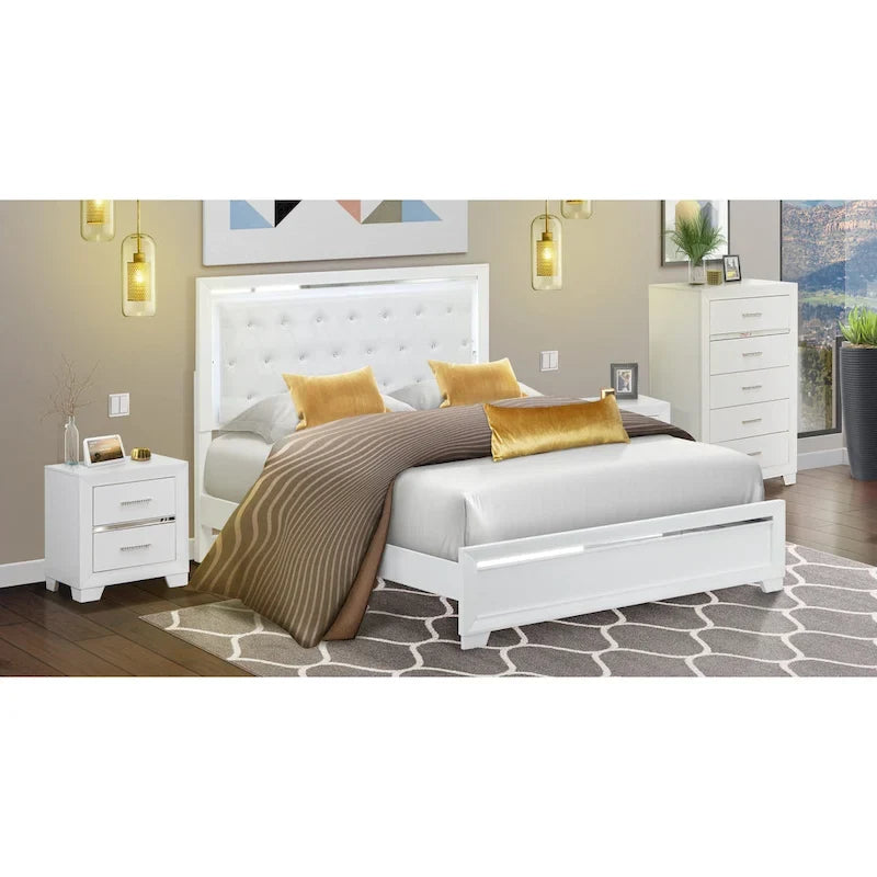 Ensemble de chambre queen Pandora en bois de East West Furniture avec un lit queen Cadres de finition blanche (Option de pièces)