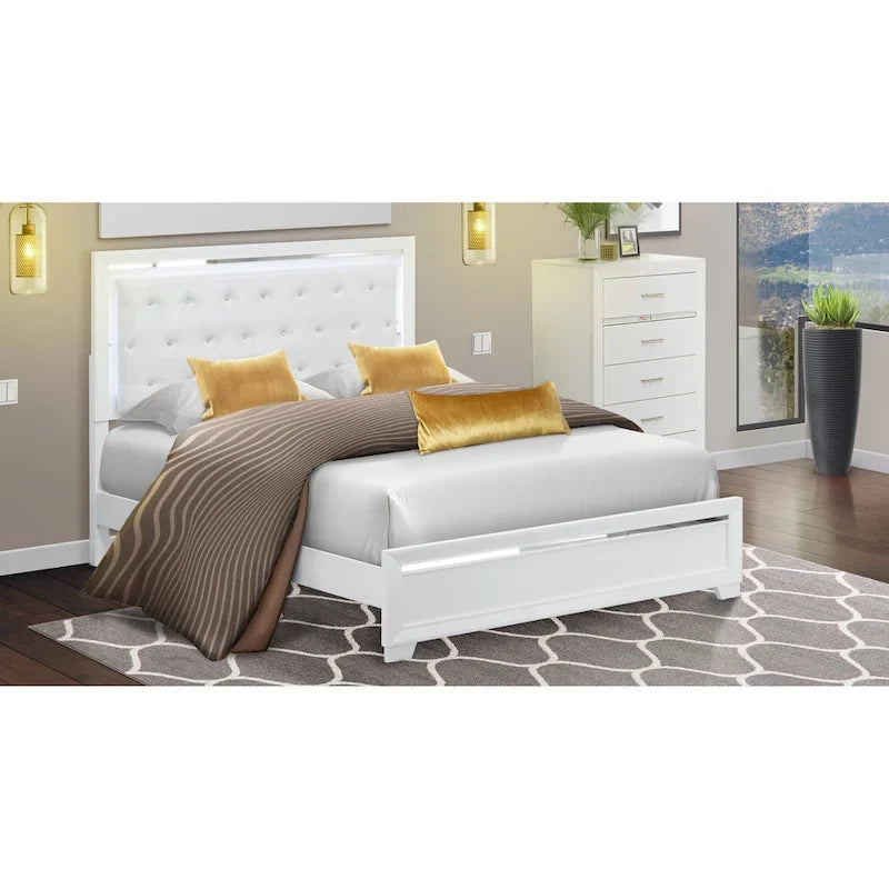Ensemble de chambre queen Pandora en bois de East West Furniture avec un lit queen Cadres de finition blanche (Option de pièces)