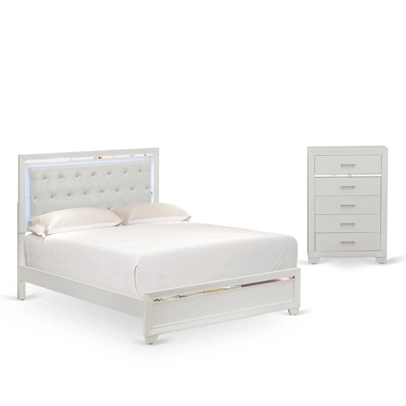 Ensemble de chambre queen Pandora en bois de East West Furniture avec un lit queen Cadres de finition blanche (Option de pièces)