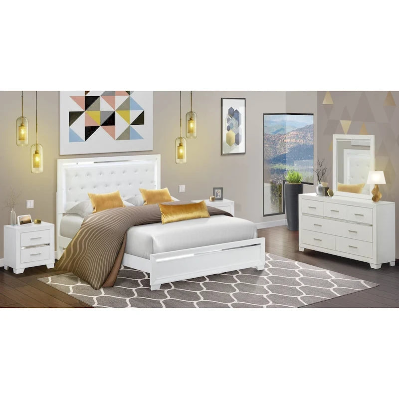 Ensemble de chambre queen Pandora en bois de East West Furniture avec un lit queen Cadres de finition blanche (Option de pièces)