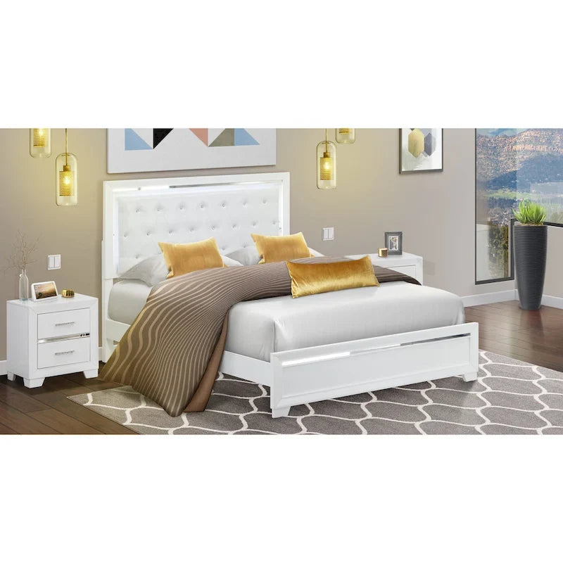 Ensemble de chambre queen Pandora en bois de East West Furniture avec un lit queen Cadres de finition blanche (Option de pièces)