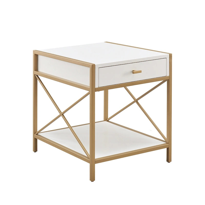 Table d'appoint Claudette en bois et métal mixtes avec tiroir