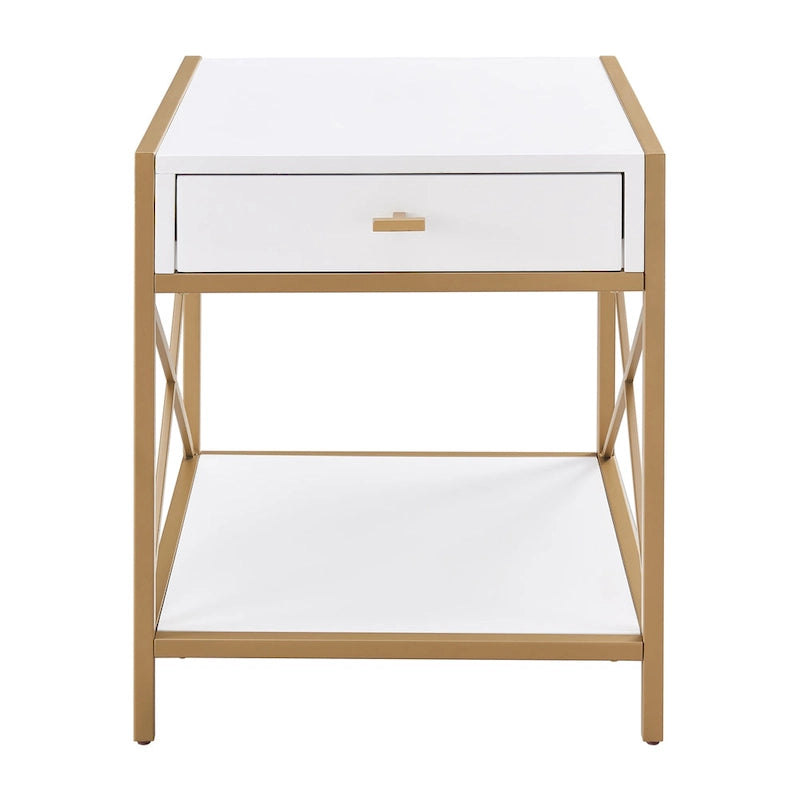 Table d'appoint Claudette en bois et métal mixtes avec tiroir