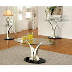 Wuct Modern Silver 46-inch Metal Half-moon Pedestal Sofa Table with Glass Top by Furniture of America