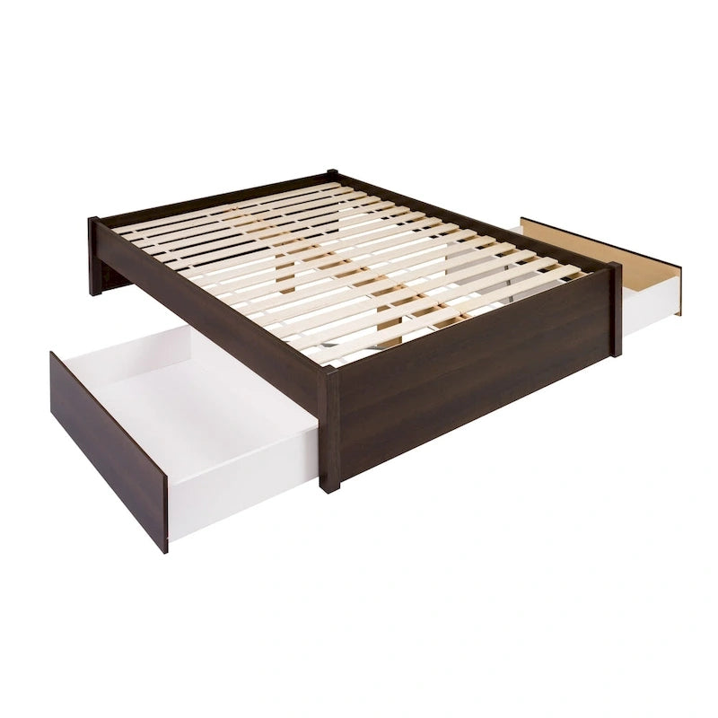 Lit plateforme à 4 montants Prepac Queen Select avec tiroirs en option