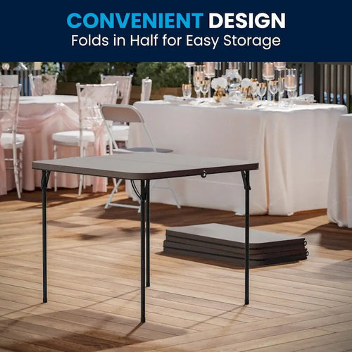 2.83-Foot Square Bi-Fold Plastic Folding Table with Carrying Handle