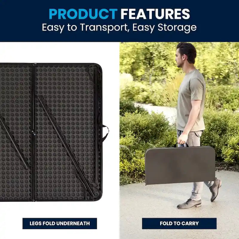 2.83-Foot Square Bi-Fold Plastic Folding Table with Carrying Handle