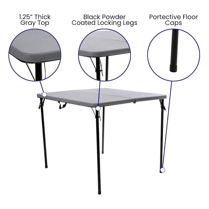 2.83-Foot Square Bi-Fold Plastic Folding Table with Carrying Handle