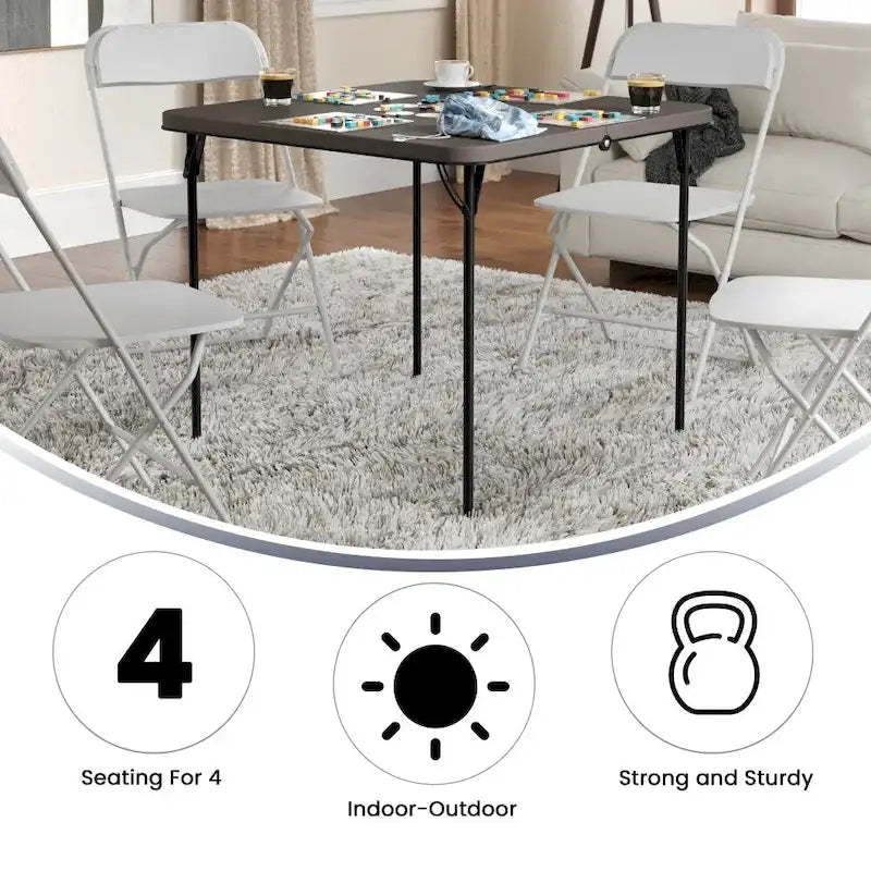 2.83-Foot Square Bi-Fold Plastic Folding Table with Carrying Handle