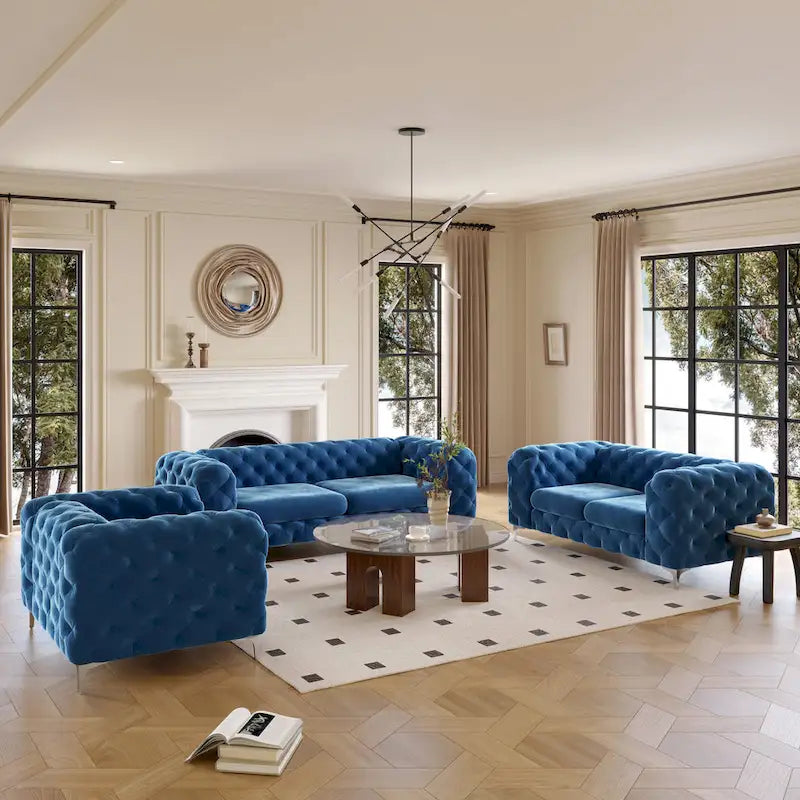 Corvus Aosta Tufted Velvet Loveseat and Sofa Living Room Chesterfield Set