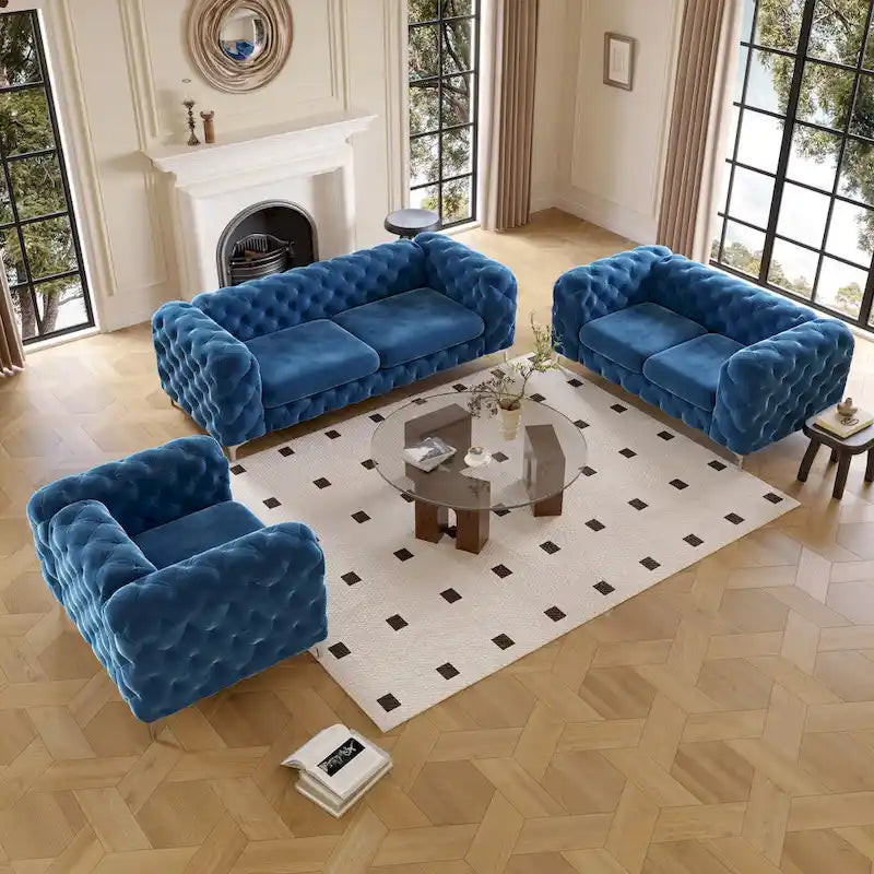 Corvus Aosta Tufted Velvet Loveseat and Sofa Living Room Chesterfield Set