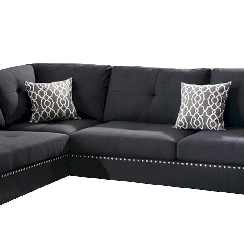 Ensemble de canapé d'angle 3 pièces en polyfibre avec pouf, couleur noire