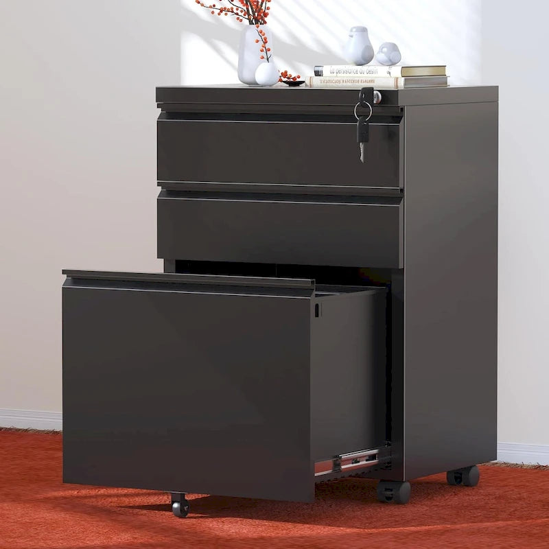 3 Drawer Mobile File Cabinet Lockable Storage Cabinet