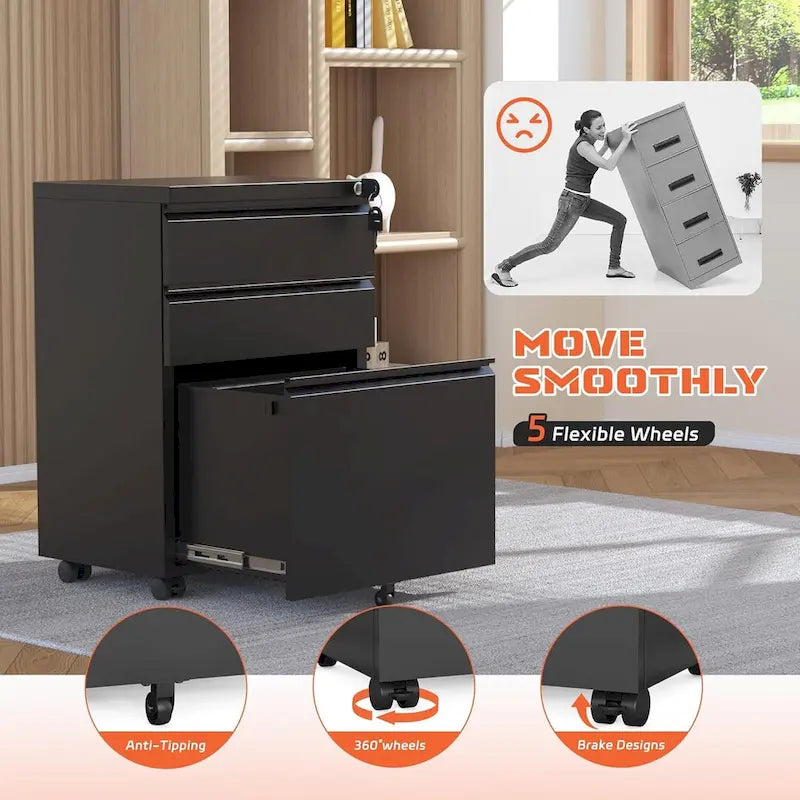 3 Drawer Mobile File Cabinet Lockable Storage Cabinet