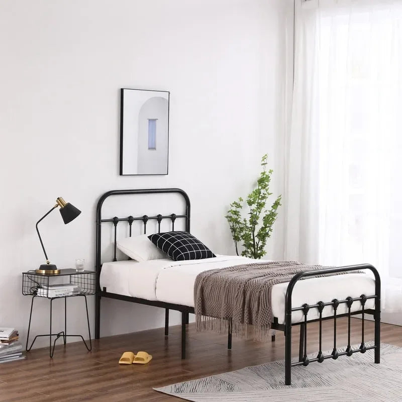 Cadre de lit en fer à couche unique avec décoration coquille noire