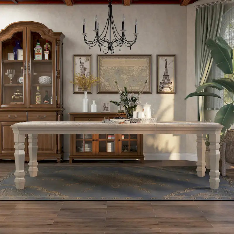 Table à manger extensible en bois Tani White de 100 po de Furniture of America