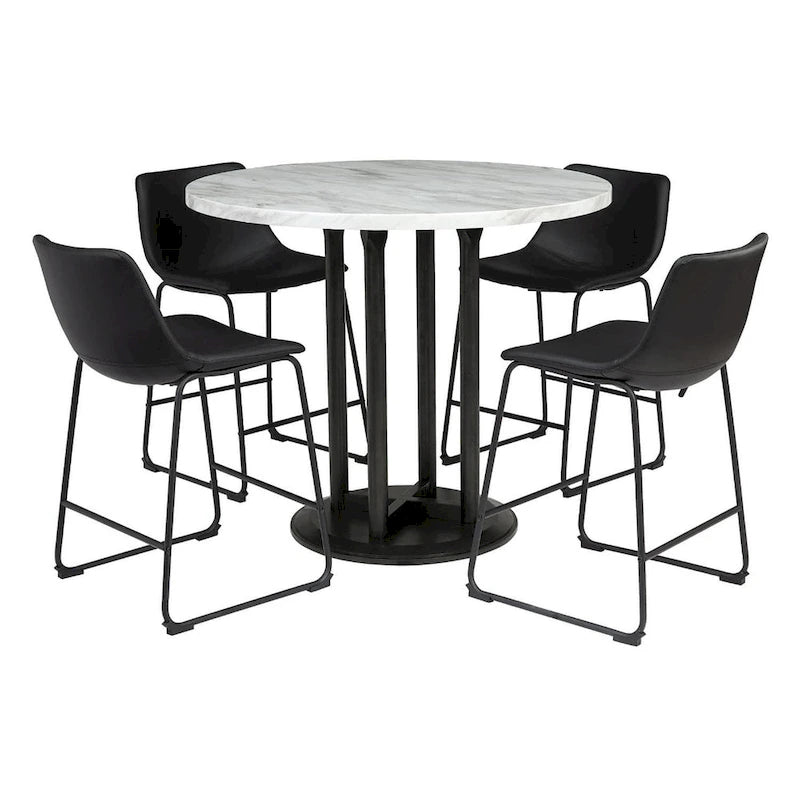Table haute circulaire Centiar blanc/noir