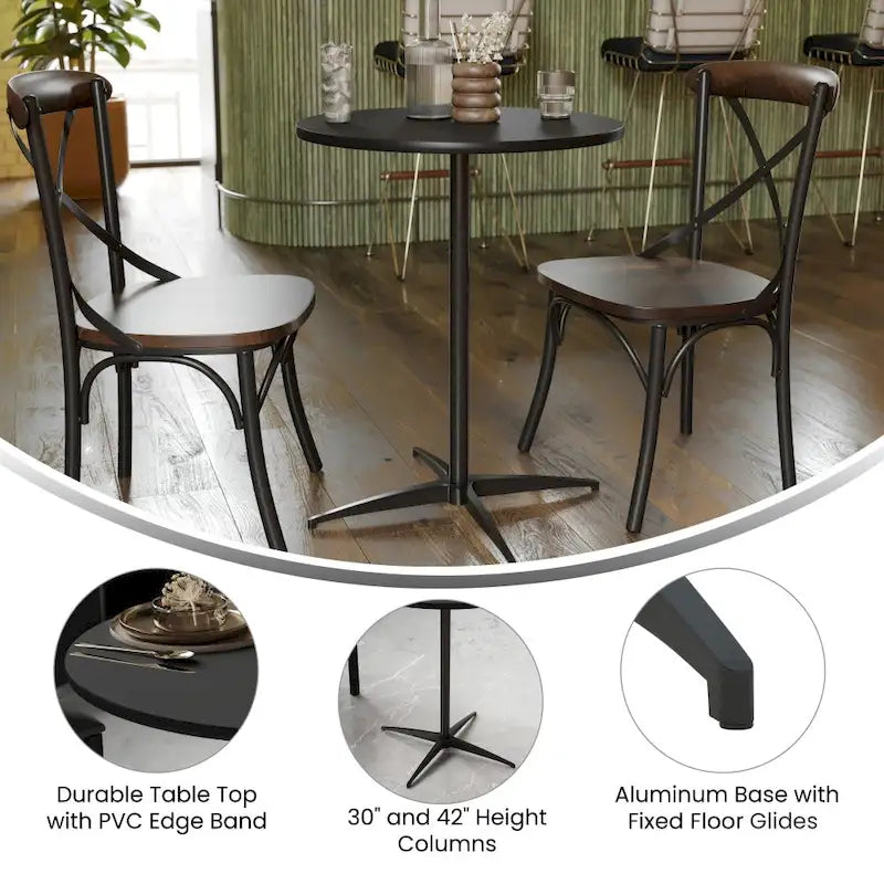 24 Round Wood Cocktail Table with 30 and 42 Columns