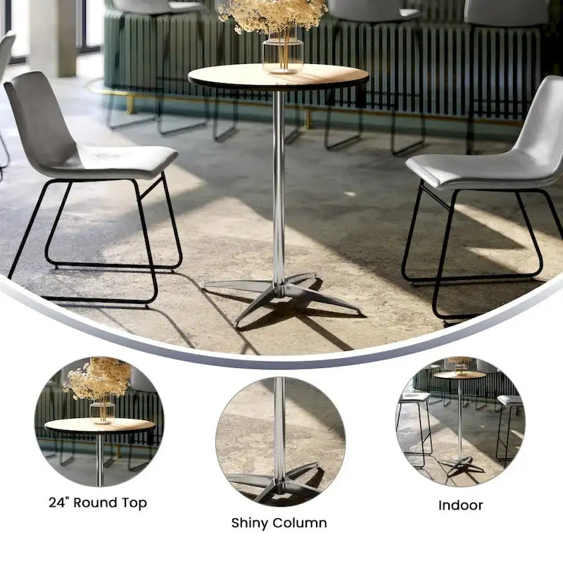 24 Round Wood Cocktail Table with 30 and 42 Columns