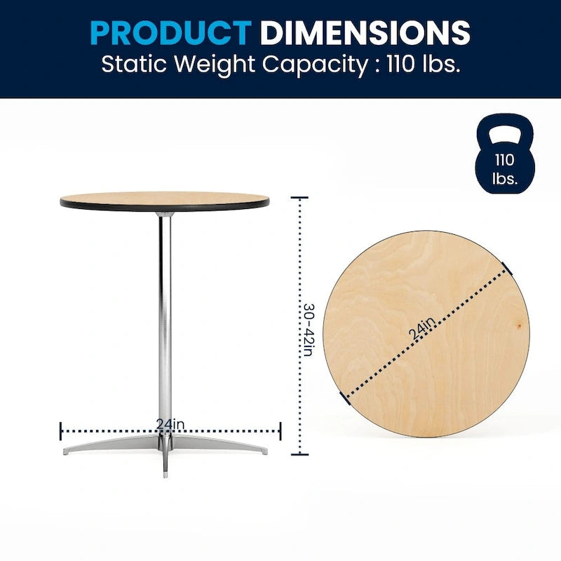 24 Round Wood Cocktail Table with 30 and 42 Columns