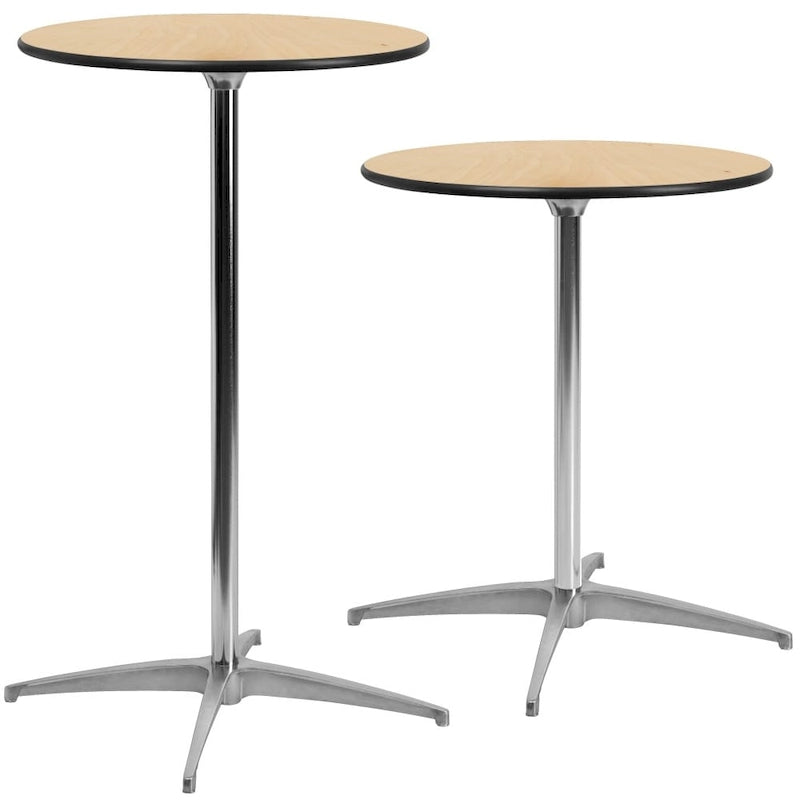 24 Round Wood Cocktail Table with 30 and 42 Columns