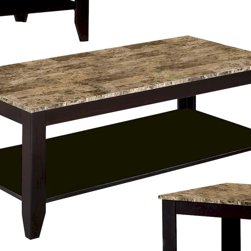 Ensemble de 3 tables d'appoint artistiques avec plateau en marbre, marron