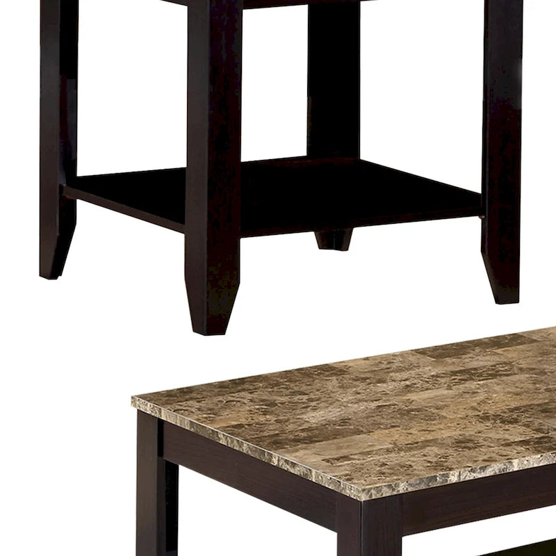 Ensemble de 3 tables d'appoint artistiques avec plateau en marbre, marron