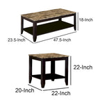 Artistic 3 piece occasional table set with Marble Top, Brown